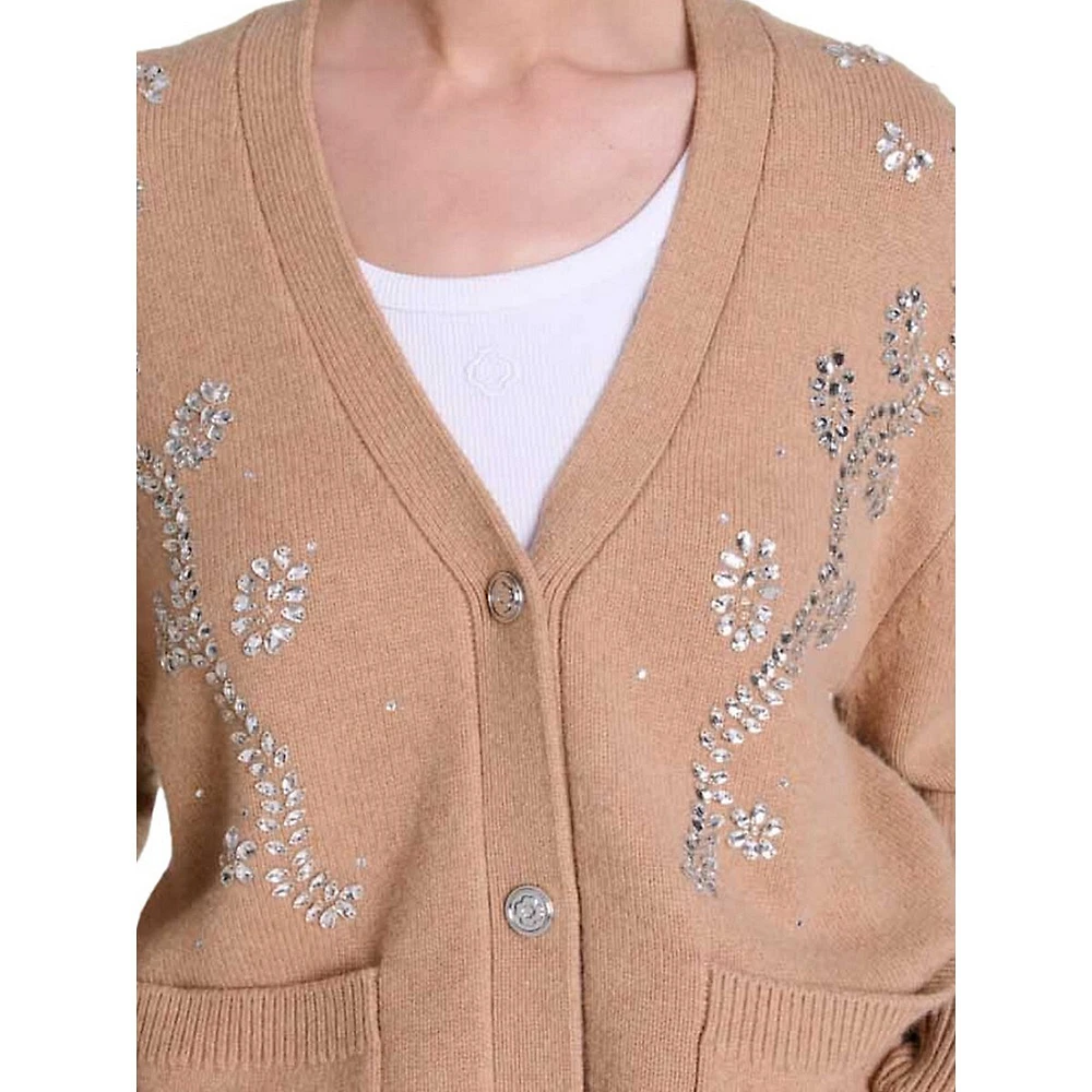 Mastrass Rhinestone Floral-Embellished Cardigan