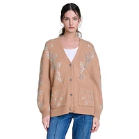 Mastrass Rhinestone Floral-Embellished Cardigan