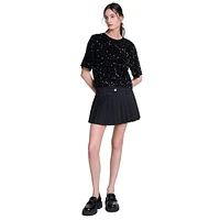 Lequinou Short-Sleeve Sequined Velvet Top