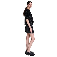 Lequinou Short-Sleeve Sequined Velvet Top