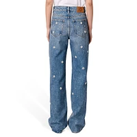 Perla Floral-Bead Loose-Fit Wide-Leg Jeans