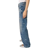 Perla Floral-Bead Loose-Fit Wide-Leg Jeans