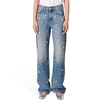 Perla Floral-Bead Loose-Fit Wide-Leg Jeans