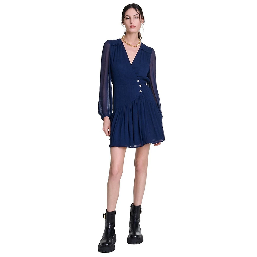 Rory Buttoned Drape Illusion Mini Dress