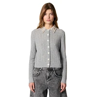 Miniou Jewel-Collar Cable-Knit Cropped Cardigan