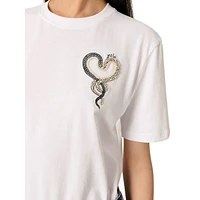 Tiserpent Embellished Intertwined Snakes Heart T-Shirt