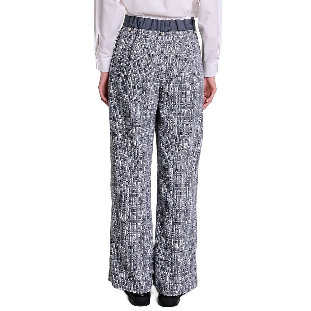 Poelina Wide-Leg Metallic Tweed Pants