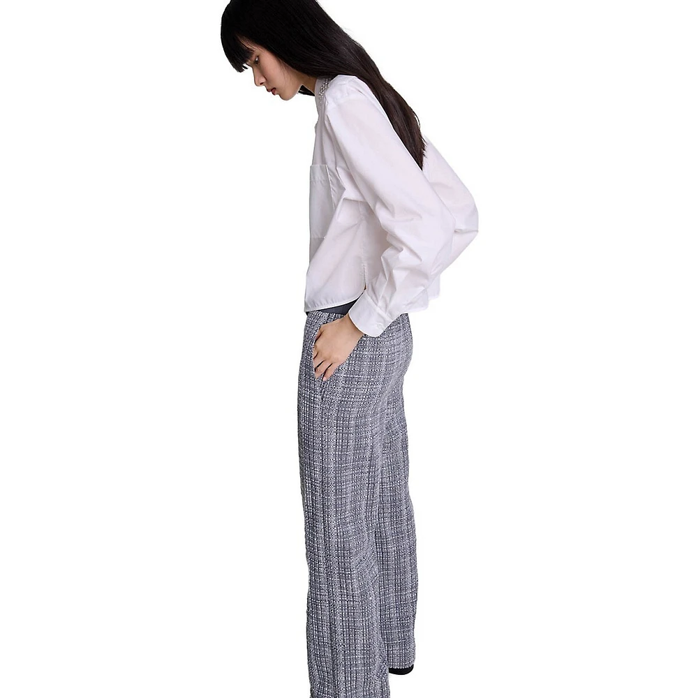 Poelina Wide-Leg Metallic Tweed Pants