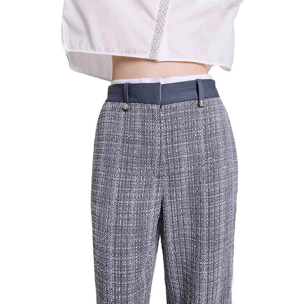 Poelina Wide-Leg Metallic Tweed Pants