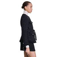 Venablisa Tied Sequined-Tweed Fringe Blazer