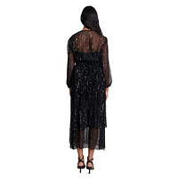 Reota Sequined Sheer Overlay Midi Dress