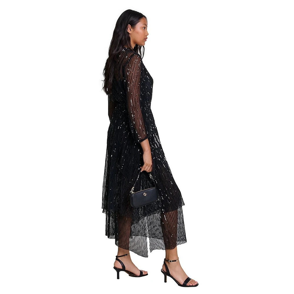 Reota Sequin Sheer Overlay Midi Dress