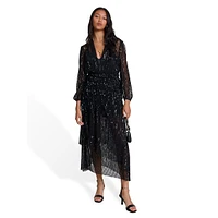 Reota Sequined Sheer Overlay Midi Dress