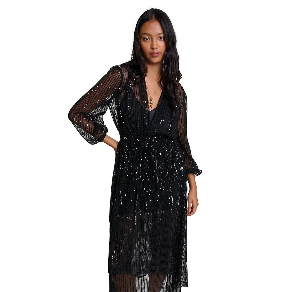 Reota Sequin Sheer Overlay Midi Dress