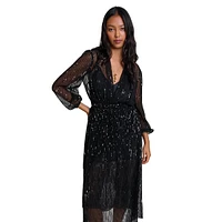 Reota Sequined Sheer Overlay Midi Dress