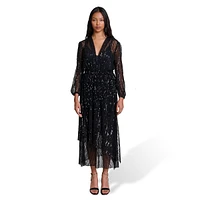 Reota Sequined Sheer Overlay Midi Dress