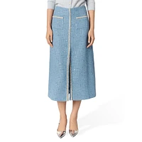 Jilya Sequin-Tweed Slit-Front Midi Skirt