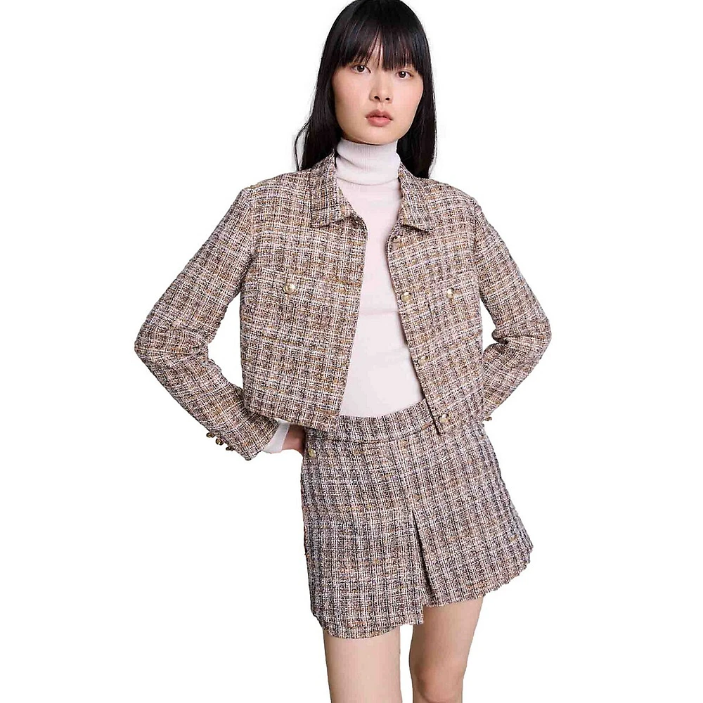 Villoji Tweed Collared Cropped Blazer