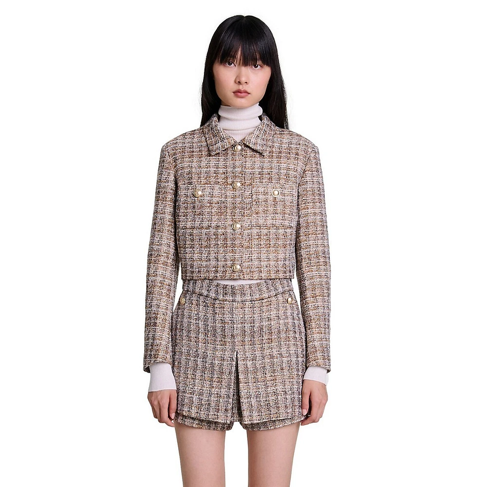 Villoji Tweed Collared Cropped Blazer