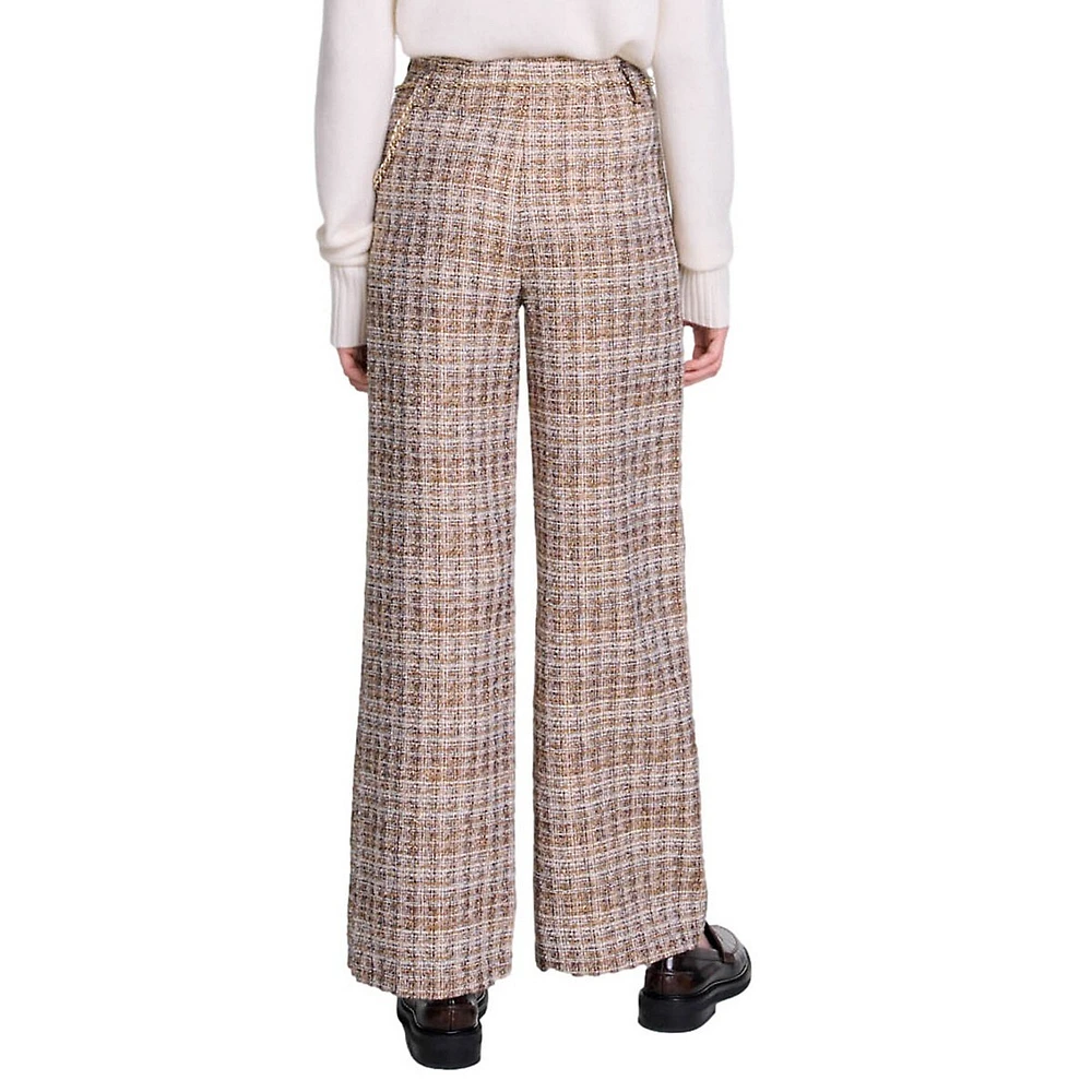 Pilloji Chain-Belt Iridescent Tweed Pants