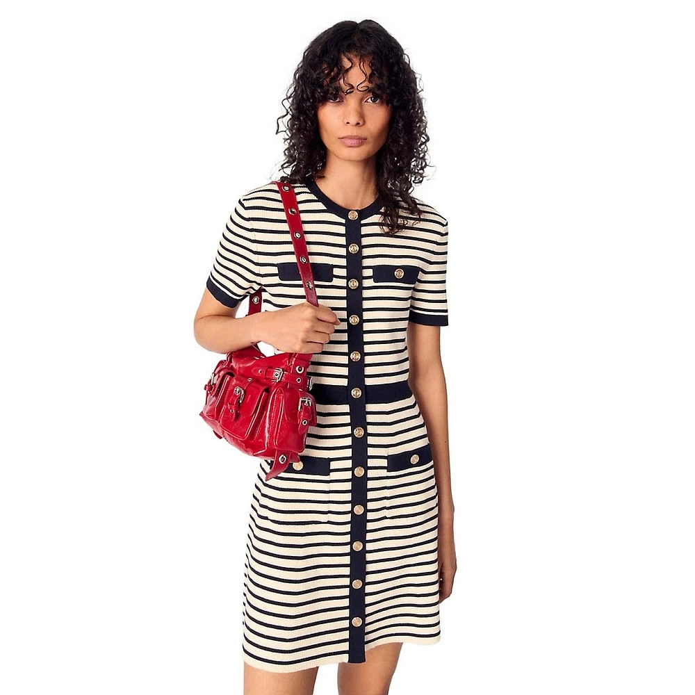 Rirolls Short-Sleeve Striped Ribbed Mini Dress