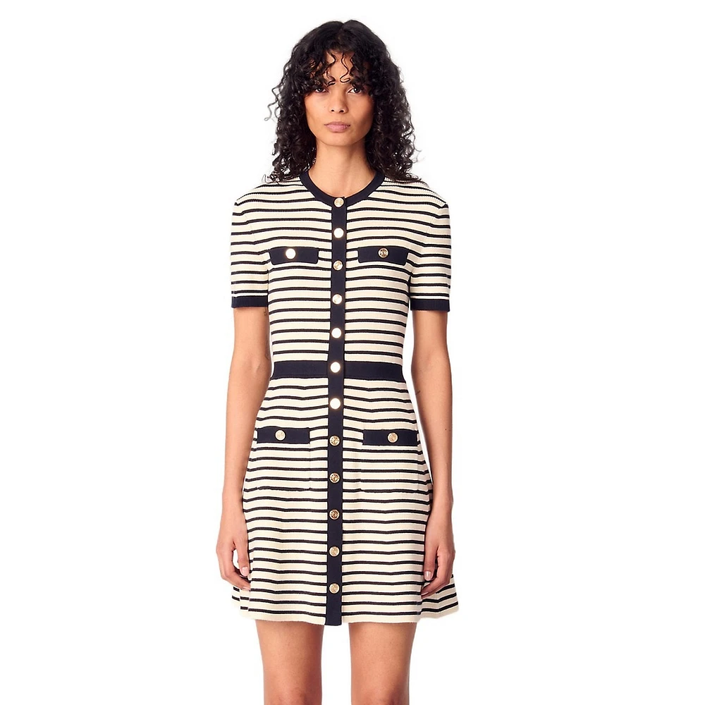 Rirolls Short-Sleeve Striped Ribbed Mini Dress