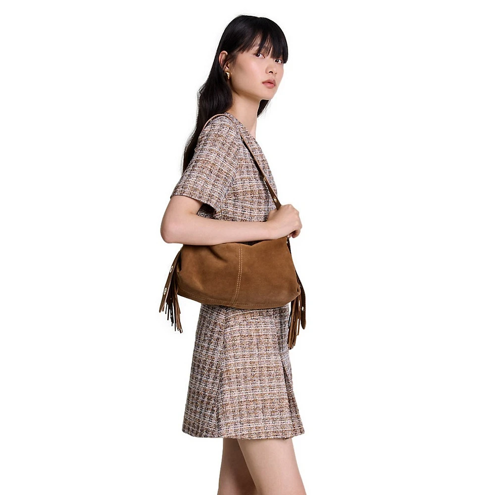 Riuji Tweed V-Neck Pleated-Skirt Mini Dress