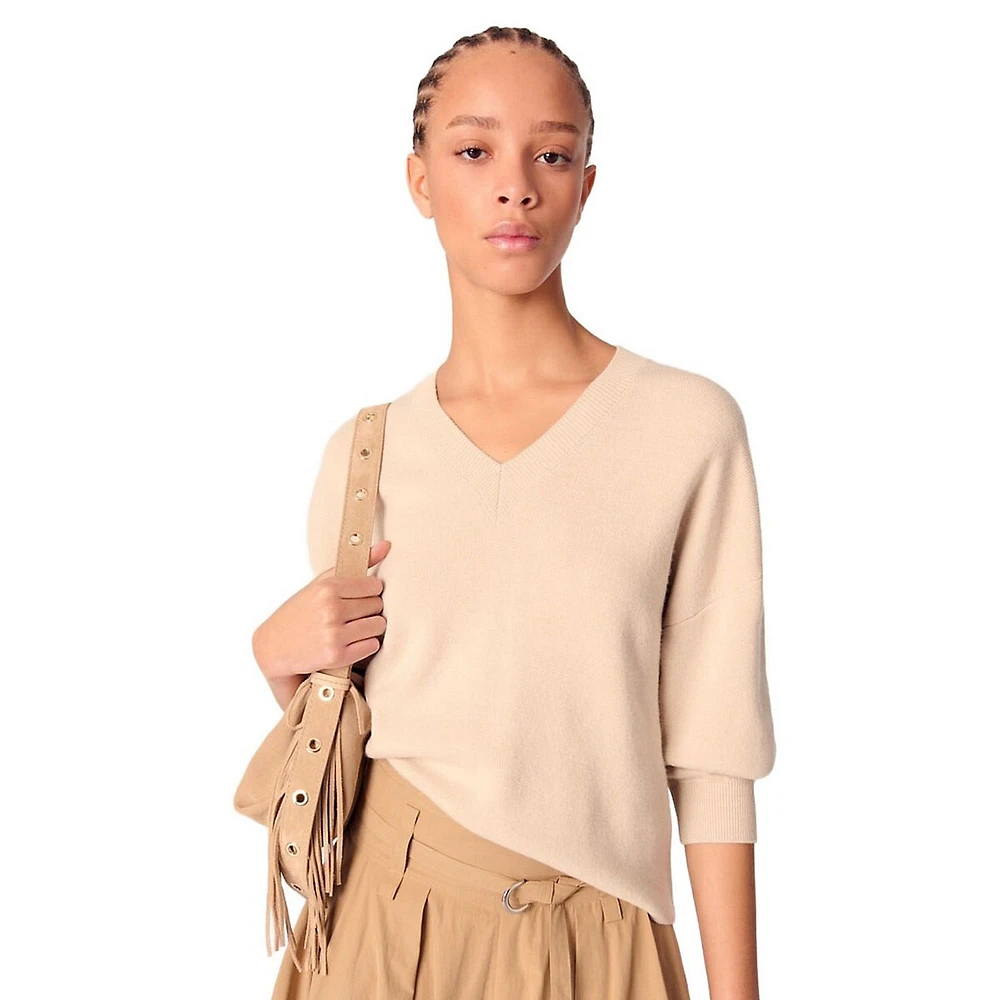 Mulany Relaxed V-Neck Cropped Sweater