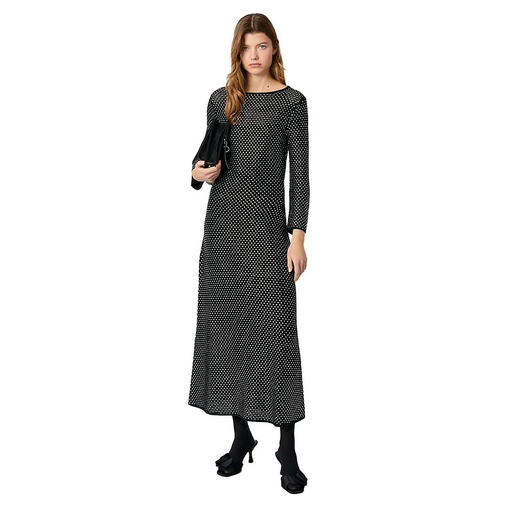 Ravilla Long-Sleeve Allover Rhinestone Maxi Dress