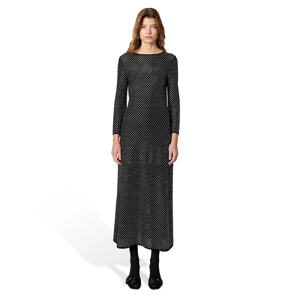 Ravilla Long-Sleeve Allover Rhinestone Maxi Dress