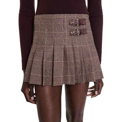 Jocelyno Wool-Blend Equestrian Plaid Mini Skort