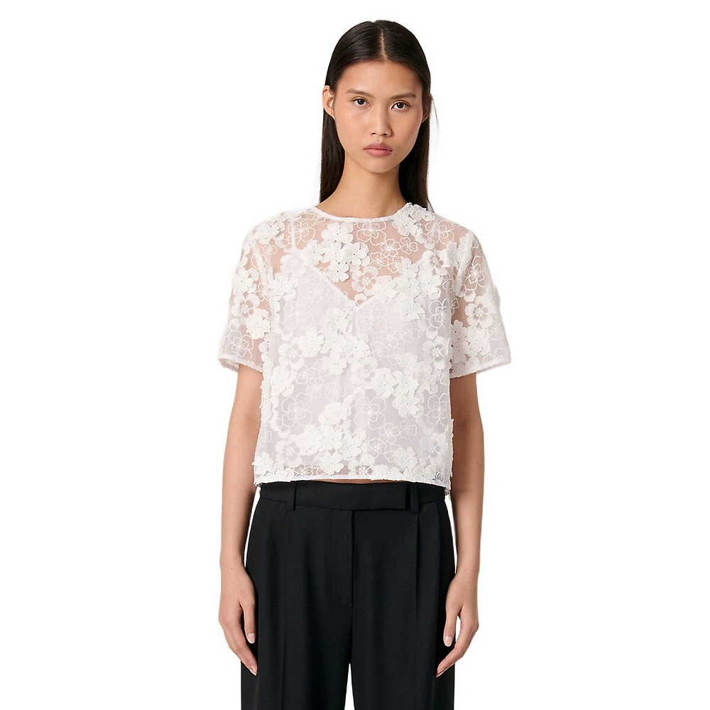 Lefleur Floral Lace Short-Sleeve Top