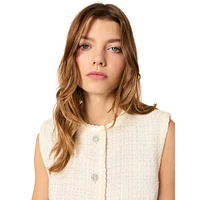 Vadere Glitter-Tweed Sleeveless Cropped Jacket