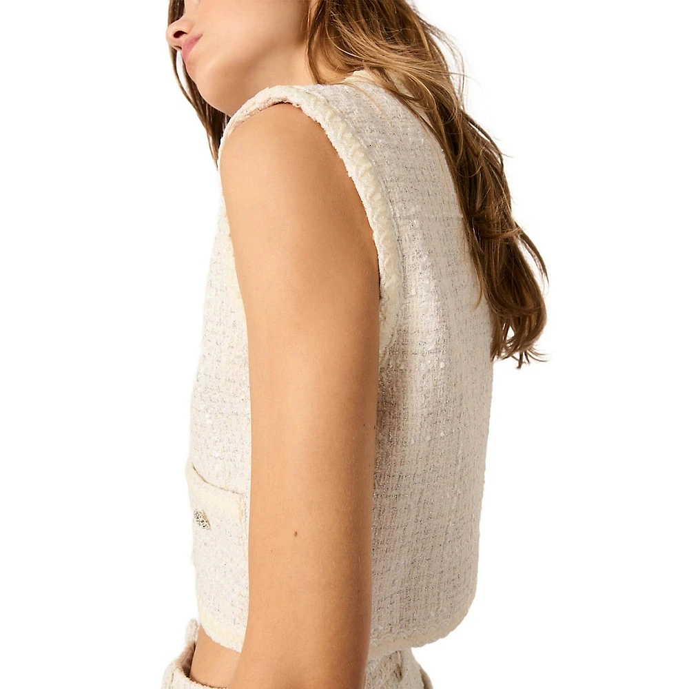 Vadere Glitter-Tweed Sleeveless Cropped Jacket