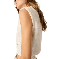 Vadere Glitter-Tweed Sleeveless Cropped Jacket