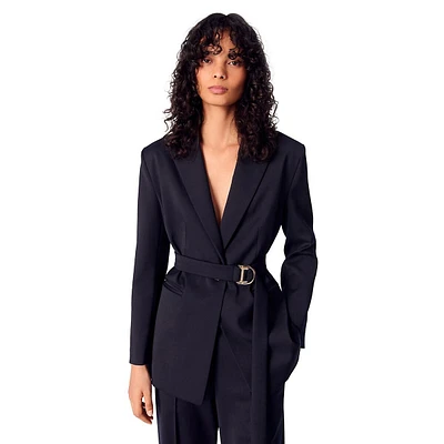 Villeplisse Wool-Blend Pleated-Back Belted Blazer