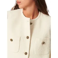 Meredith Button-Front Cropped Terry Jacket