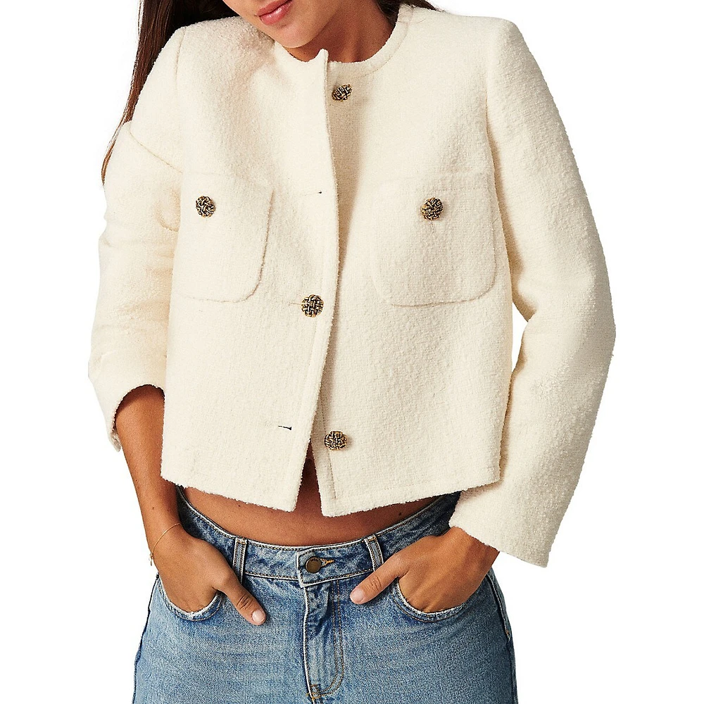 Meredith Button-Front Cropped Terry Jacket