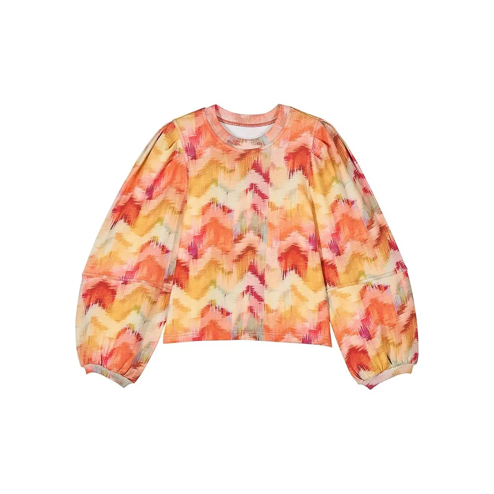 Primrose Printed Blouson-Sleeve Sweatshirt