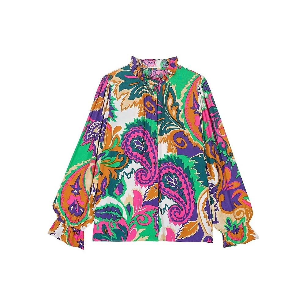 Natsy Printed Ruffled Oversized Blouse