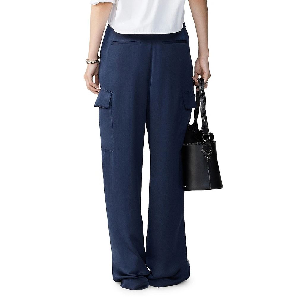 Cary Pleated Wide-Leg Cargo Pants