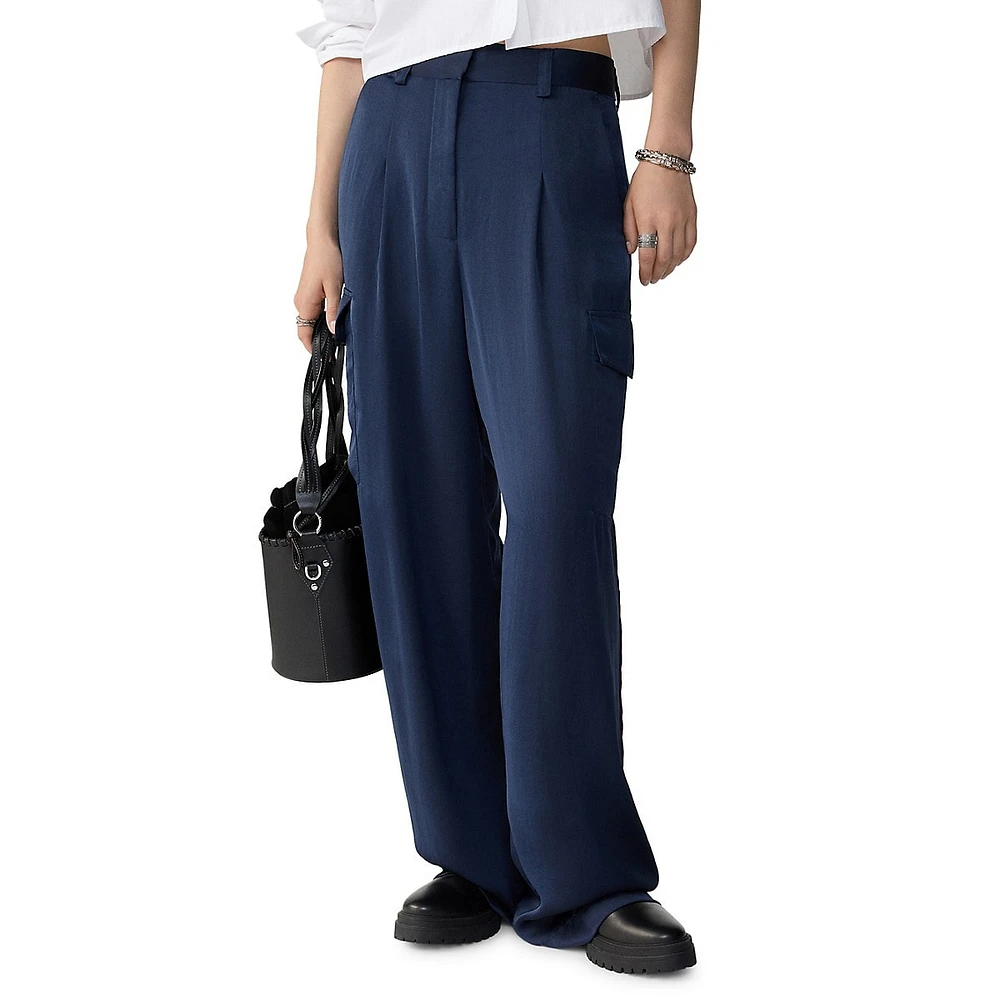 Cary Pleated Wide-Leg Cargo Pants