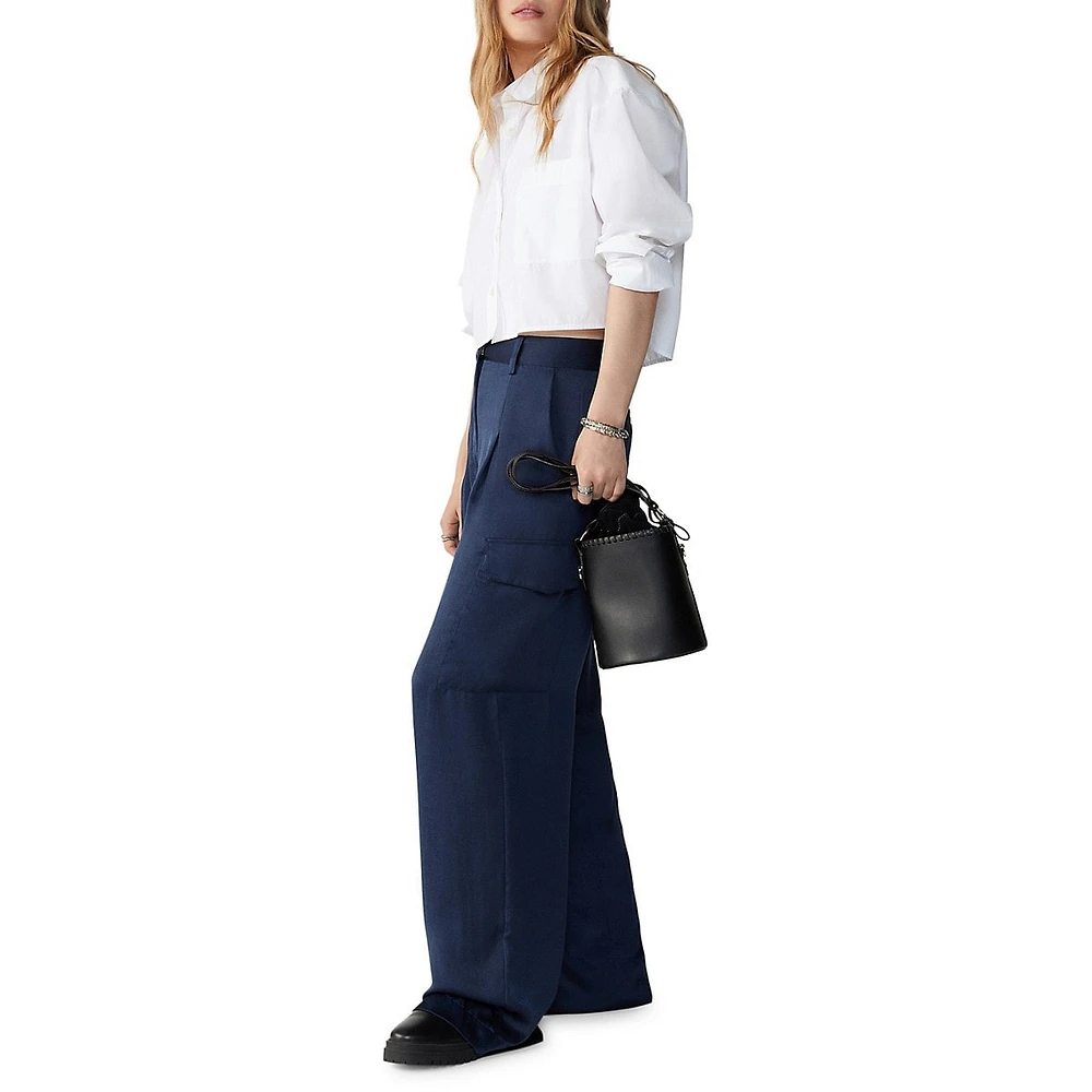 Cary Pleated Wide-Leg Cargo Pants