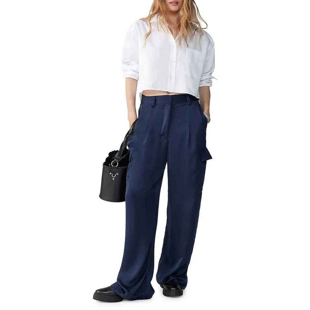 Pleated Wide Leg Cargo Pants