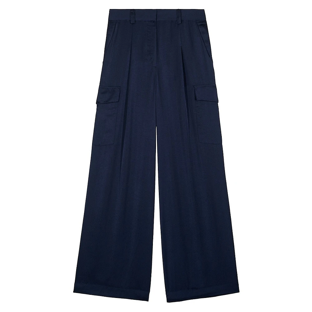 Cary Pleated Wide-Leg Cargo Pants