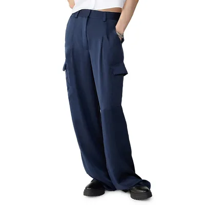 Cary Pleated Wide-Leg Cargo Pants