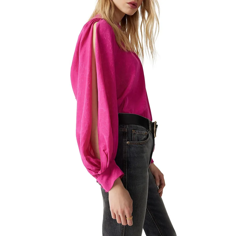 Stefy Back-Tie Slit-Sleeve Puffy Blouse