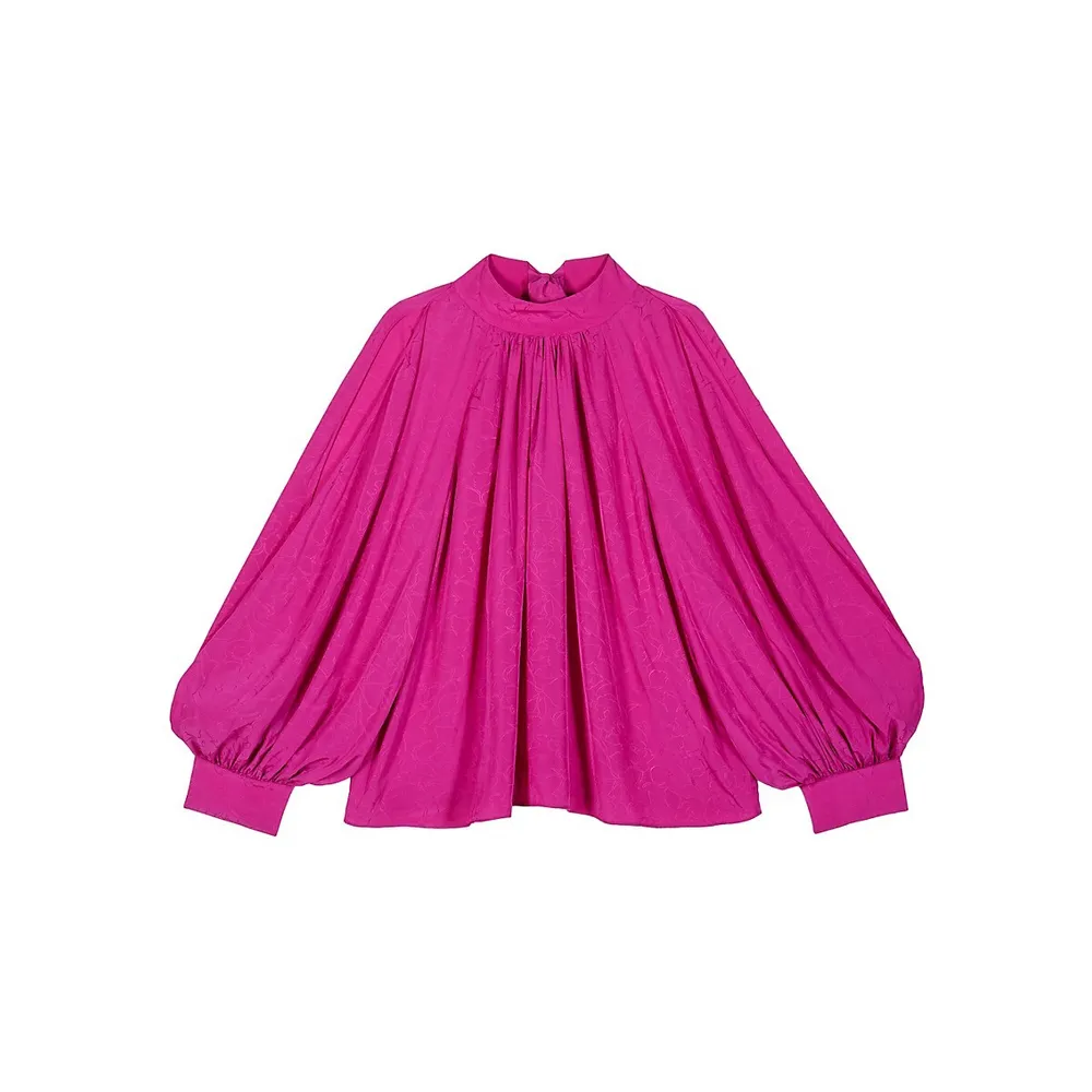 Stefy Back-Tie Slit-Sleeve Puffy Blouse