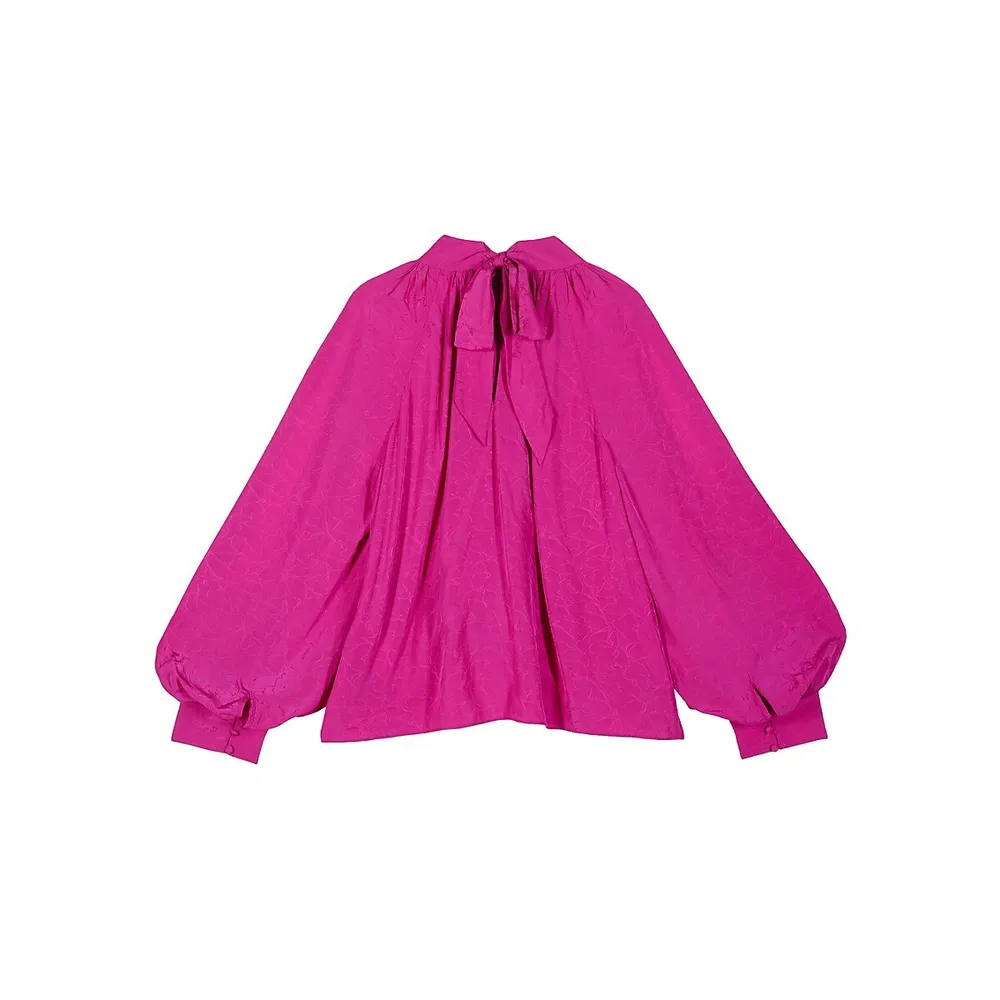 Stefy Back-Tie Slit-Sleeve Puffy Blouse