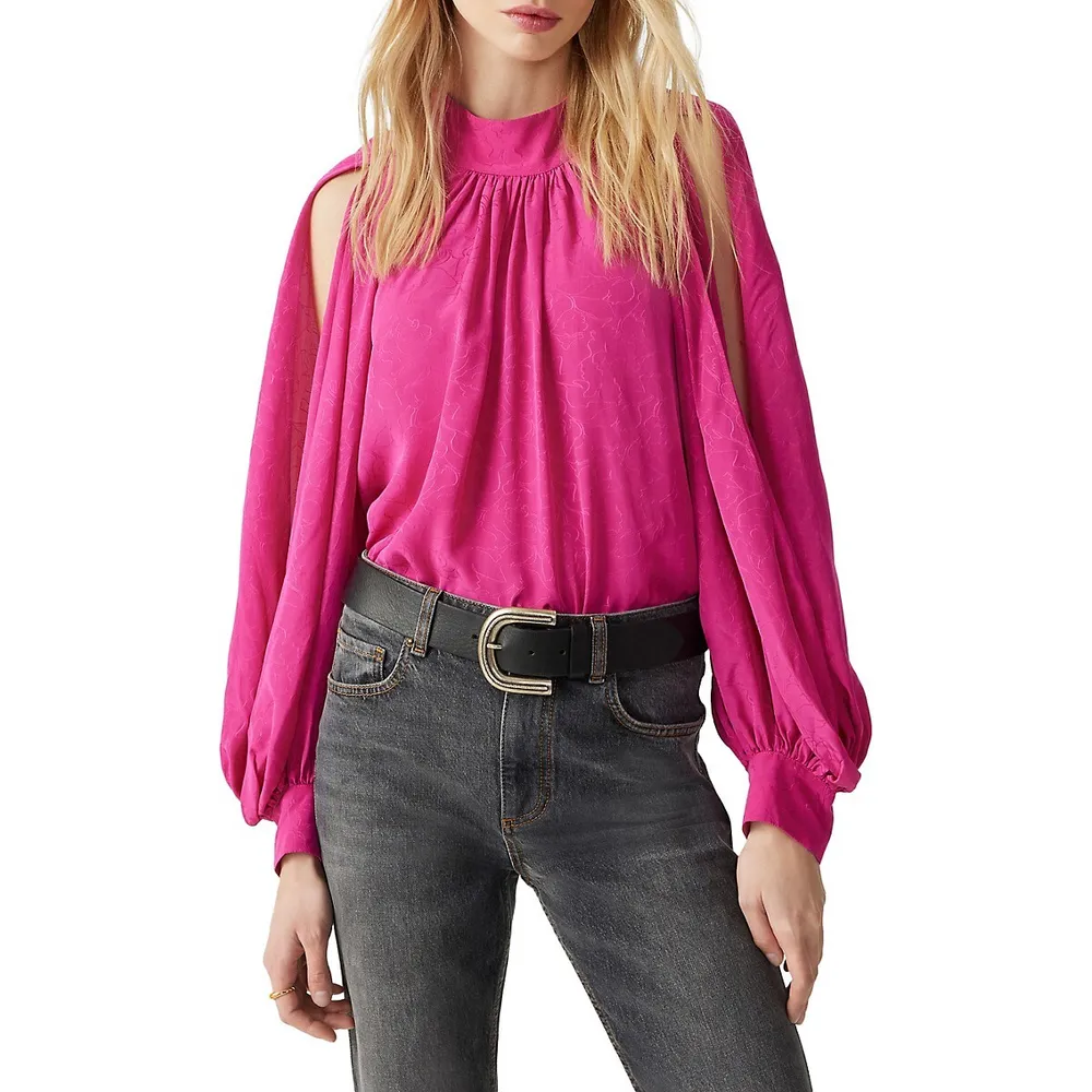 Stefy Back-Tie Slit-Sleeve Puffy Blouse